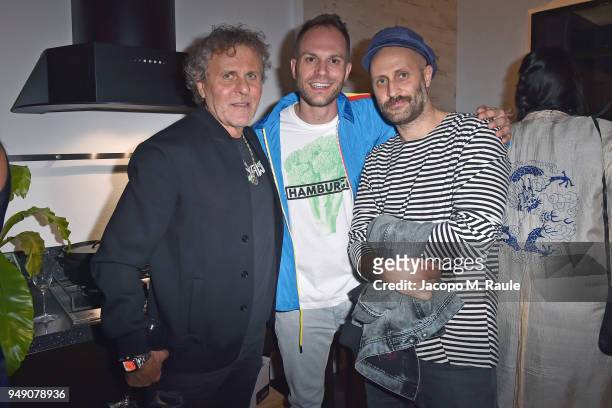 Renzo Rosso, Simone Rugiati and Andrea Rosso attend Diesel Living event during the Milan Design Week on April 18, 2018 in Milan, Italy.