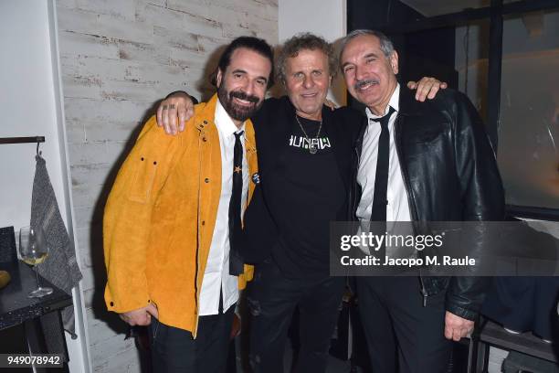 Ennio Capasa, Renzo Rosso and Carlo Capasa attend Diesel Living event during the Milan Design Week on April 18, 2018 in Milan, Italy.