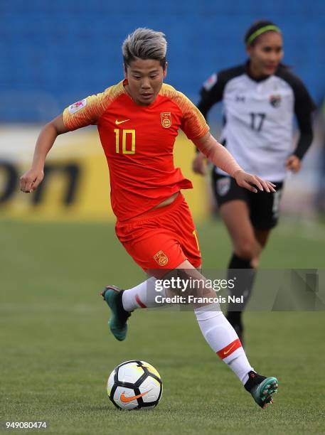 Li Ying of China in action during the AFC Women's Asian Cup third place match between China and Thailand at the Amman International Stadium on April...