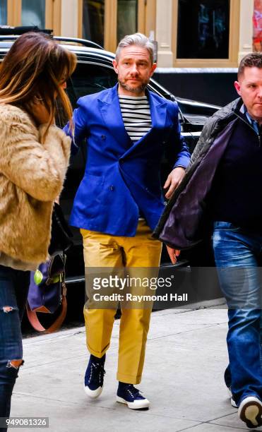 Actor Martin Freeman is seen walking in Soho on April 20, 2018 in New York City.