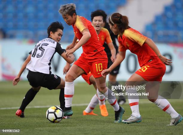 Li Ying of China in action during the AFC Women's Asian Cup third place match between China and Thailand at the Amman International Stadium on April...