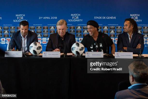 Luis Figo, former Portuguese and Real Madrid player, Head Coach Carlo Ancelotti, Ronaldinho, Former Brazil and Barcelona player and Christian...