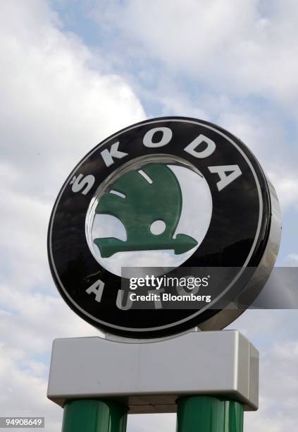 The Skoda logo seen at the Skoda plant in Mlada Boleslav, Czech Republic, Friday, June 18, 2004.