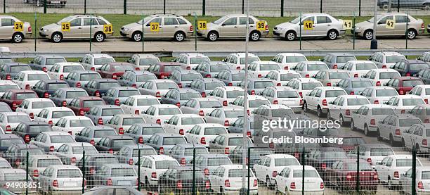 Skoda Fabia cars parked at the Skoda plant in Mlada Boleslav, Czech Republic, Friday, June 18, 2004.