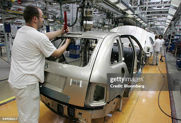 Skoda Fabia cars seen on the assembly line at the Skoda plant in Mlada Boleslav, Czech Republic, Friday, June 18, 2004.