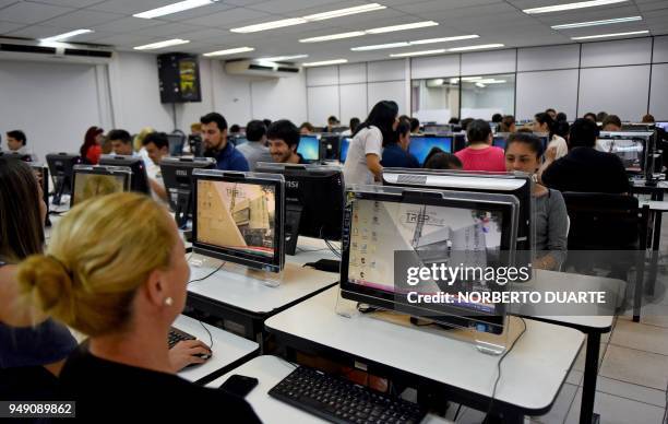 Workers of the Paraguayan Electoral Justice get ready at the compute room of the Superior Court of Electoral Justice, ahead of the upcoming April 22...