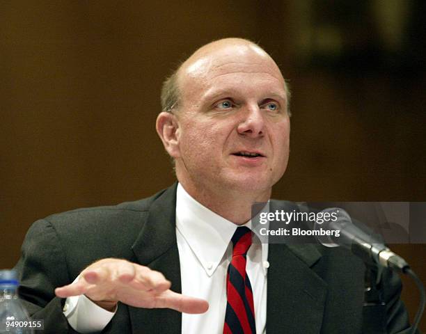 Steve Ballmer, CEO, Microsoft, speaks during a roundtable discussion held by the Business Software Alliance on Capitol Hill in Washington, DC June...