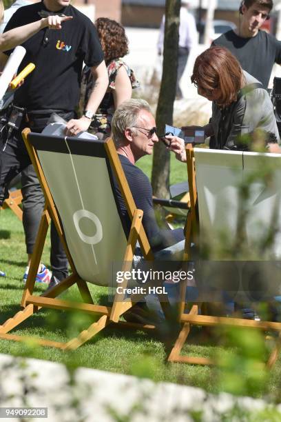 Sting seen filming on April 20, 2018 in London, England.