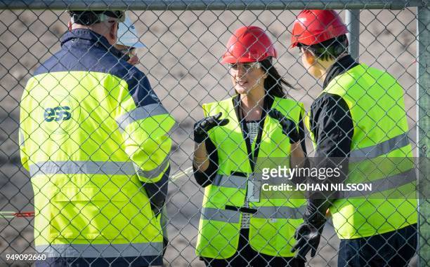 United States Ambassador to the United Nations Nikki Haley speaks with other members during a visit at the European Spallation Source in Lund, Sweden...