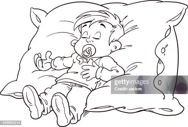 the child is sleeping on a pillow - white bed sheets stock illustrations