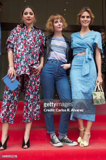 Actress Mariam Hernandez , director Ines de Leon and actress Amaia Salamanca attend 'Que Te Juegas' photocall during the 21th Malaga Film Festival on...