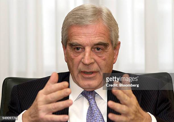 Klaus Liebscher, European Central Bank council member and Governor of the Austrian Central Bank speaks during an interview in Vienna, Austria,...