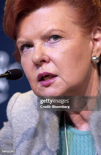 Vaira Vike-Freiberga, president of Latvia, is seen during a panel discussion at the World Economic Forum in Davos, Switzerland, January 23, 2004.