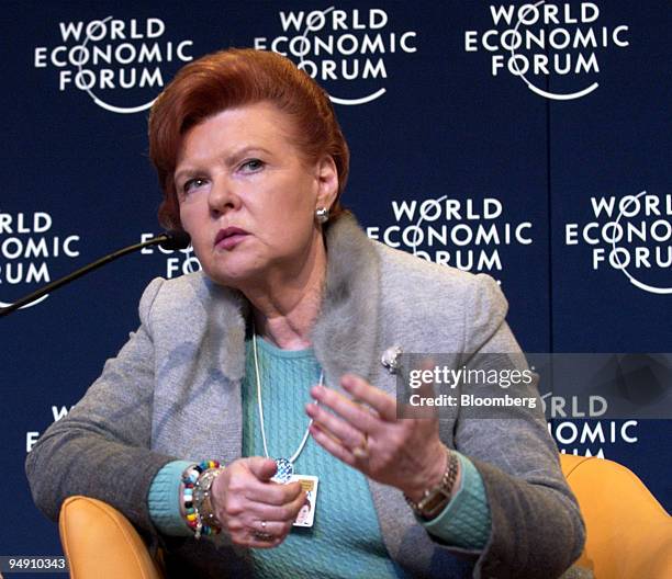 Vaira Vike-Freiberga, president of Latvia, is seen during a panel discussion at the World Economic Forum in Davos, Switzerland, January 23, 2004.