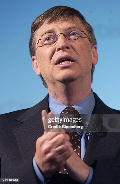 Bill Gates, founder of Corbis and chairman of Microsoft, speaks during the Corbis annual meeting in New York on January 15, 2004. Gates must submit...