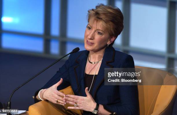 Carly Fiorina, chairman & CEO, Hewlett-Packard Co. Is seen during a panel discussion at the World Economic Forum in Davos, Switzerland, January 21,...