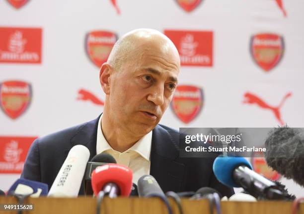 Arsenal CEO Ivan Gazidis holds a press conference at Emirates Stadium on April 20, 2018 in London, England.