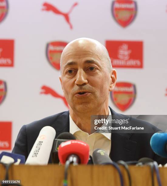 Arsenal CEO Ivan Gazidis holds a press conference at Emirates Stadium on April 20, 2018 in London, England.