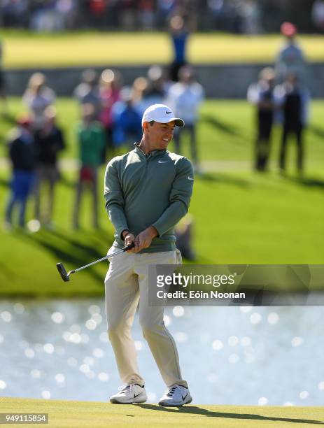Limerick , Ireland - 20 April 2018; Rory McIlroy of Northern Ireland reacts after a missed putt on the fifteenth green during the JP McManus Pro-Am...