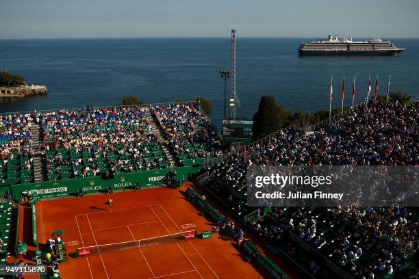 General view of Marin Cilic of Croatia in his match against Kei Nishikori of Japan during day six of the ATP Masters Series Monte Carlo Rolex Masters...