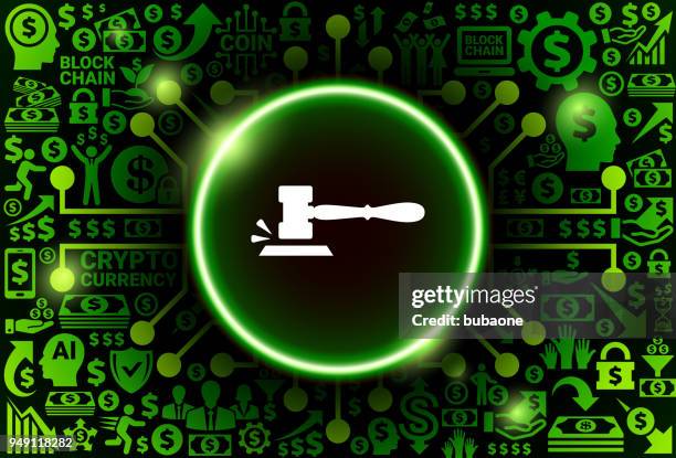 gavel icon on money and cryptocurrency background - gavel computer stock illustrations