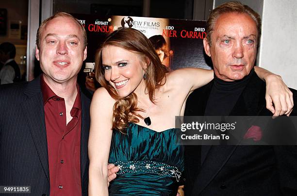 Director Jon Keeyes , Dominique Swain, and Udo Kier attend the "Fall Down Dead" - Los Angeles Premiere - Arrivals at Laemmle's Music Hall Theatre on...