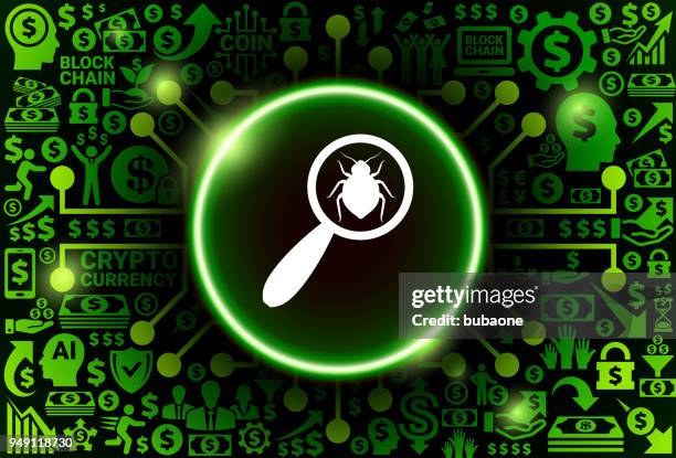 magnifying glass icon on money and cryptocurrency background - bed bug stock illustrations