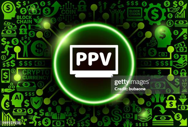 pay per view icon on money and cryptocurrency background - code graphs screen stock illustrations