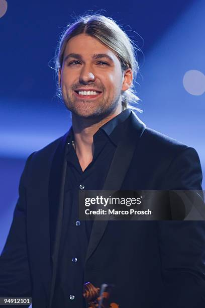 Violinist David Garrett of Germany performs during the Jose Carreras Gala at the Neue Messe on December 17, 2009 in Leipzig, Germany.
