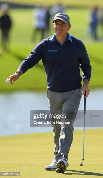 Limerick , Ireland - 20 April 2018; Paul McGinley of Ireland acknowledges the crowd after making a putt on the fifteenth hole during the JP McManus...