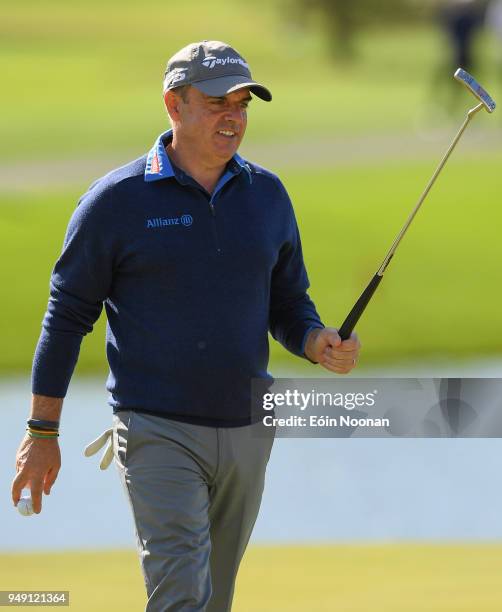 Limerick , Ireland - 20 April 2018; Paul McGinley of Ireland acknowledges the crowd after making a putt on the fifteenth hole during the JP McManus...