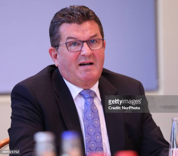 Minister of economy Franz Josef Pschierer spoke to the press, in Munich, Germany, on April 20, 2018. The Bavarian minister of economy Franz Josef...