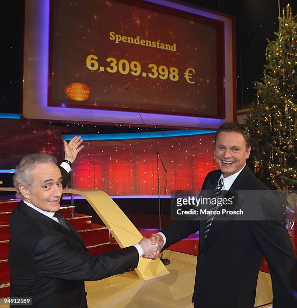 Jose Carreras and presenter Axel Bulthaupt host the Jose Carreras Gala Show at the Neue Messe on December 17, 2009 in Leipzig, Germany.