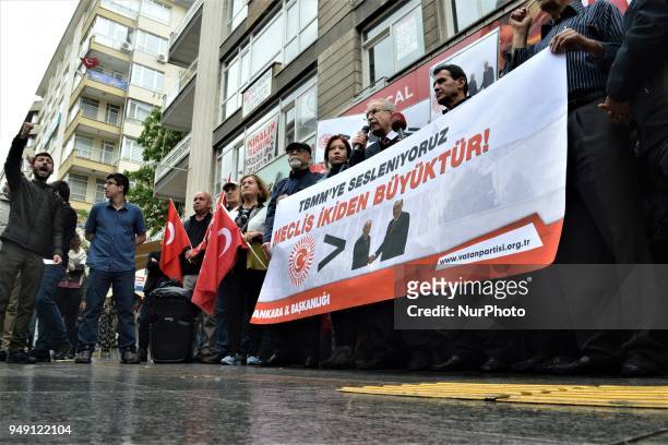 Members and supporters of the leftist opposition Patriotic Party take part in a protest against the alliance between the ruling Justice and...
