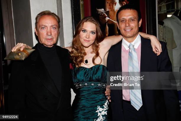 Udo Kier, Dominique Swain, and Nesim Hason attend the "Fall Down Dead" - Los Angeles Premiere - Arrivals at Laemmle's Music Hall Theatre on December...