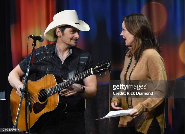 Singer/Songwriter/Comedian Brad Paisley is joined on stage by Actress Kimberly Paisley Williams during the Nashville Comedy Festival presented by...