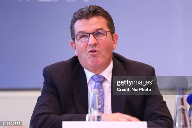 Minister of economy Franz Josef Pschierer spoke to the press, in Munich, Germany, on April 20, 2018. The Bavarian minister of economy Franz Josef...