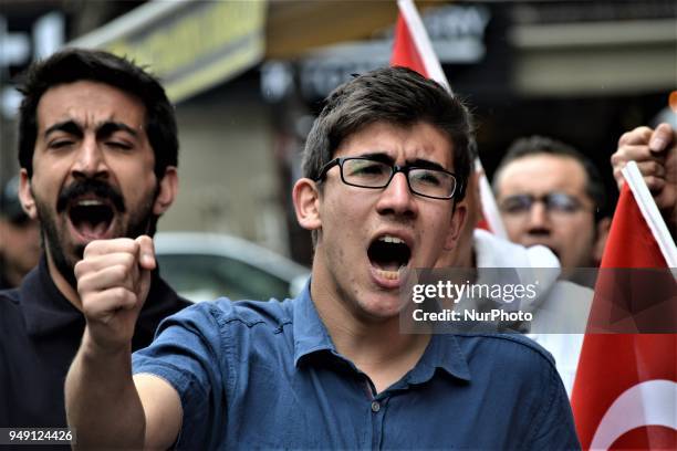 Man chants slogans during a protest held by the leftist opposition Patriotic Party against the alliance between the ruling Justice and Development...