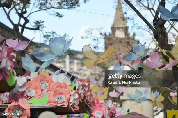 Floral theme decorations appear in the capital of Madeira Island, on day one of the 2018 edition of the Flowers Festival, one of Madeira biggest...