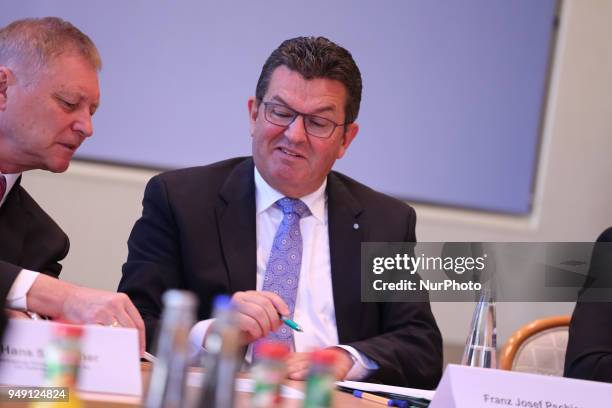 Minister of economy Franz Josef Pschierer spoke to the press, in Munich, Germany, on April 20, 2018. The Bavarian minister of economy Franz Josef...