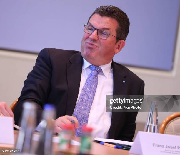 Minister of economy Franz Josef Pschierer spoke to the press, in Munich, Germany, on April 20, 2018. The Bavarian minister of economy Franz Josef...