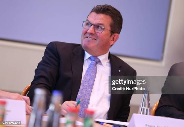 Minister of economy Franz Josef Pschierer spoke to the press, in Munich, Germany, on April 20, 2018. The Bavarian minister of economy Franz Josef...