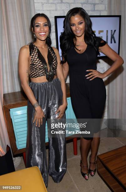 Annie Ilonzeh and Claudia Jordan attend the afterparty for Codeblack Films' 'Traffik' at ArcLight Hollywood on April 19, 2018 in Hollywood,...