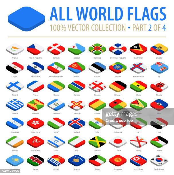 world flags - vector isometric rounded square flat icons - part 2 of 4 - brocade stock illustrations