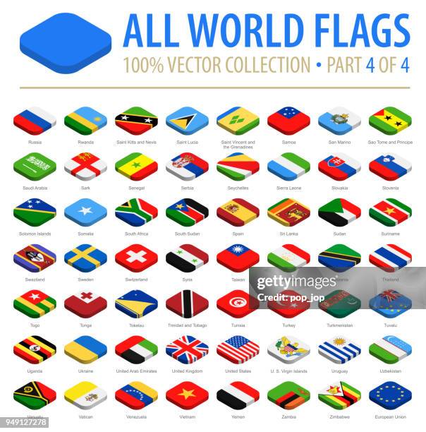 world flags - vector isometric rounded square flat icons - part 4 of 4 - brocade stock illustrations