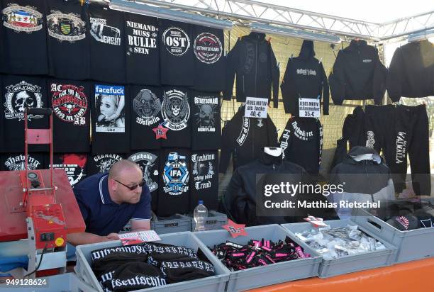 Stall is pictured during a short media tour through the Neisseblick hotel area, where a neo-Nazi music fest will start in the evening, on April 20,...