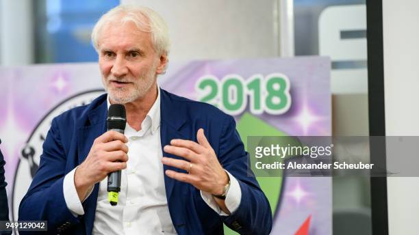 Rudi Voeller attends the 125th anniversary of 1. Hanauer FC on April 20, 2018 in Hanau, Germany.