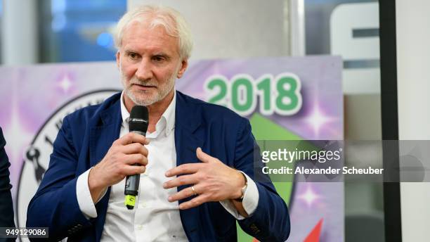 Rudi Voeller attends the 125th anniversary of 1. Hanauer FC on April 20, 2018 in Hanau, Germany.