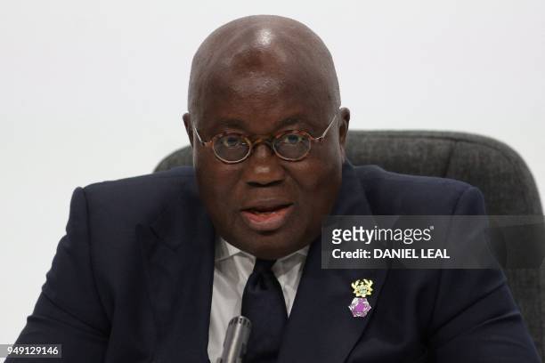 Ghana's President Nana Akufo-Addo attends the closing press conference of the Commonwealth Heads of Government Meeting , at Marlborough House in...