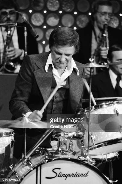 Pictured: Musician Buddy Rich performs on January 12, 1977 --